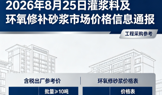 盐田2026年8月25日灌浆料及环氧修补砂浆市场价格信息通报
